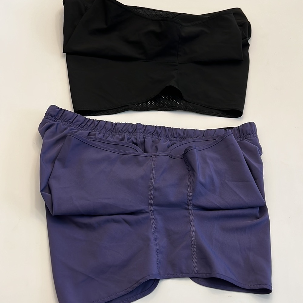 2 pair Reebok speedwick running shorts 1 black 1 purple w/ built in panty size L - Picture 4 of 16